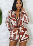 Casual Printed Long-sleeved Shorts Two-piece Set