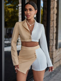 Temperament Commuter Collar Contrasting Color Short Suit Suit