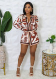 Casual Printed Long-sleeved Shorts Two-piece Set