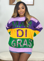 Casual Color-Block Sequined Sweater