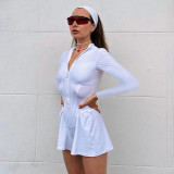 Solid Color Casual Sportswear Zip Waist Jumpsuit