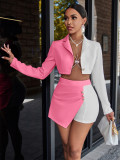 Temperament Commuter Collar Contrasting Color Short Suit Suit