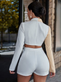Temperament Commuter Collar Contrasting Color Short Suit Suit