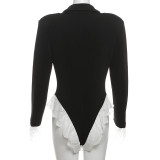 Temperament and Sexy V-neck Slim Fit Lace Patchwork Suit Jumpsuit