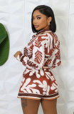 Casual Printed Long-sleeved Shorts Two-piece Set