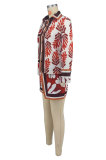 Casual Printed Long-sleeved Shorts Two-piece Set