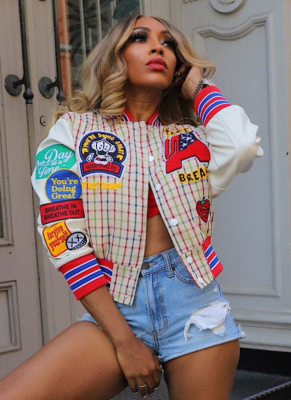 Printed Button-Down Baseball Jacket