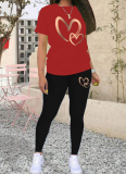 Fashionable Gradient Gold Heart Print Casual Two-Piece Suit