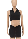 Fashion Women's Solid Color Zipper Featured Two-Piece Suit