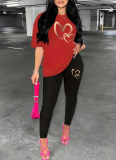 Fashionable Gradient Gold Heart Print Casual Two-Piece Suit