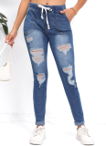 Blue Stylish Slim High Waist Ripped Jeans