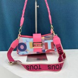 Fashionable Color Block PU Printed Hand-held Armpit Crossbody Bag
