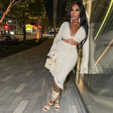 Autumn Sexy Knotted Fringed Skirt Two-piece Set