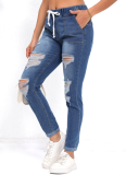 Blue Stylish Slim High Waist Ripped Jeans