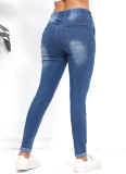Blue Stylish Slim High Waist Ripped Jeans