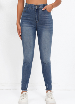 Blue Fashion Slim Fit Solid Color Denim Leggings