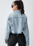 Blue Fashion Splicing Denim Short Jacket