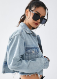 Blue Fashion Splicing Denim Short Jacket
