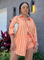 Casual Fashion Striped Shirt And Shorts Two-Piece Suit