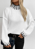 Autumn And Winter New Loose Pullover Retro Color Matching High Collar Sweater For Women