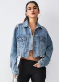 Blue Fashion Splicing Denim Short Jacket