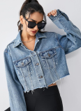 Blue Fashion Splicing Denim Short Jacket