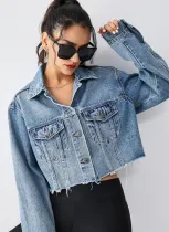 Blue Fashion Splicing Denim Short Jacket