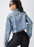 Blue Fashion Splicing Denim Short Jacket
