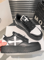 Panda Genuine Leather Casual Thick-Soled White Shoes