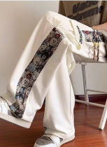 Men's Bear Patchwork Trendy Straight Casual Loose Large Size Trousers