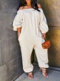 Autumn and Winter Casual Linen Long-sleeved Trousers Jumpsuit