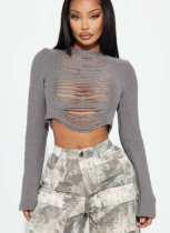 Autumn New Style Hollow Holed One-neck Short Sweater