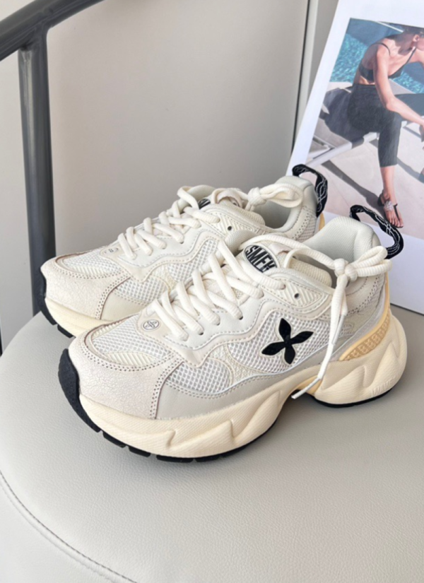 Cross flower thick bottom breathable dad shoes for women new genuine leather mesh sports shoes platform casual shoes