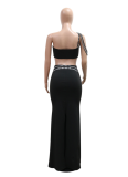 Fashion Suspenders Short Style Hot Diamond Top Slim Fit Hip Long Skirt Two Piece Set