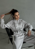 Long-Sleeved Zip-Up Hooded Sweatshirt Solid Color Lace-Up Pants Two-Piece Set