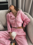 Long-Sleeved Zip-Up Hooded Sweatshirt Solid Color Lace-Up Pants Two-Piece Set