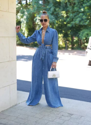 Casual Wide Leg Pants Denim Suit
