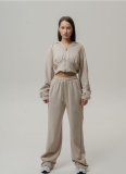 Long-Sleeved Zip-Up Hooded Sweatshirt Solid Color Lace-Up Pants Two-Piece Set