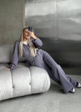 Long-Sleeved Zip-Up Hooded Sweatshirt Solid Color Lace-Up Pants Two-Piece Set