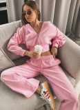 Long-Sleeved Zip-Up Hooded Sweatshirt Solid Color Lace-Up Pants Two-Piece Set