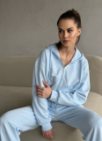 Long-Sleeved Zip-Up Hooded Sweatshirt Solid Color Lace-Up Pants Two-Piece Set