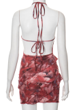 Women's Fashion Halter Neck Sexy Slim Fit Ruffled Backless Dress