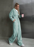 Long-Sleeved Zip-Up Hooded Sweatshirt Solid Color Lace-Up Pants Two-Piece Set