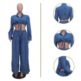 Casual Wide Leg Pants Denim Suit