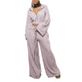 Autumn and Winter Loose Casual Wavy Striped Long-sleeved Two-piece Set