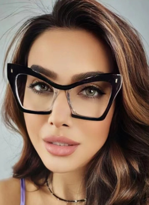 Hip-Hop Plain Glasses Eye-Catching Wear Full Frame Cat-Eye Glasses Frame Fashionable Anti-Blue Light Glasses