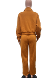Autumn And Winter Solid Color Loose Zipper Drawstring Pants Sports Two-Piece Suit