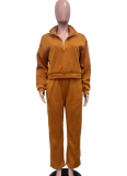 Autumn And Winter Solid Color Loose Zipper Drawstring Pants Sports Two-Piece Suit