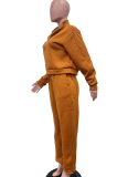 Autumn And Winter Solid Color Loose Zipper Drawstring Pants Sports Two-Piece Suit