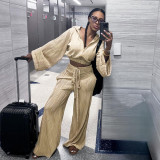 Autumn and Winter Loose Casual Wavy Striped Long-sleeved Two-piece Set